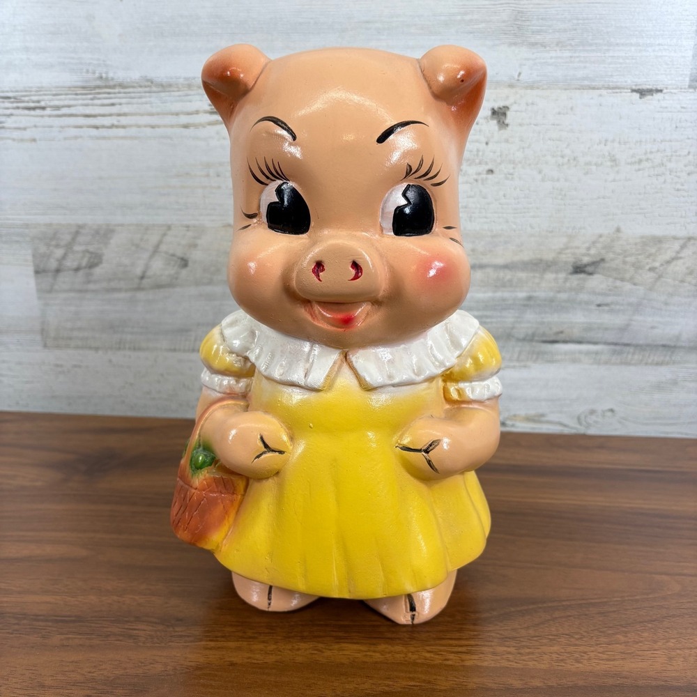 Vintage Chalkware Piggy Bank Hand Painted‎ Large 11" 1950's